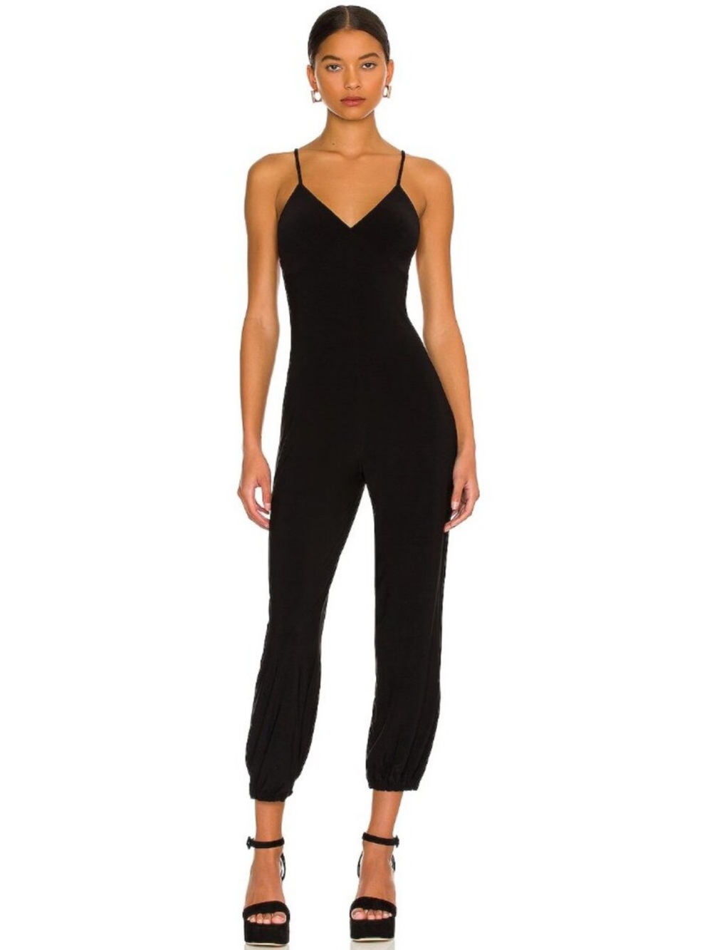 Norma Kamali Black Spaghetti-Strap Jumpsuit with Gathered Ankles brand new